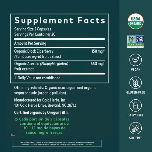 Vista 2 de Gaia Herbs Fitocápsulas líquidas de baya de sauco negro, 60 unidades., 751063400602, 60, 1, 1