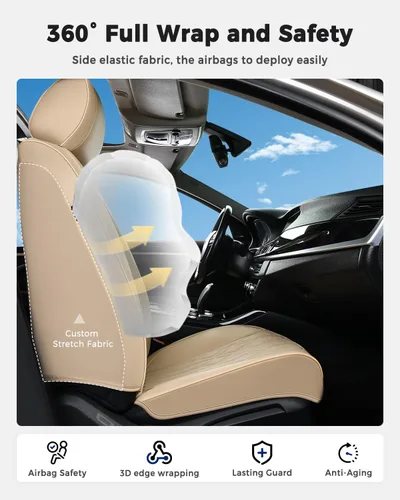 Vista 5 de Huidasource Juego completo de fundas de asiento de automóvil, funda de asiento de cuero transpirable para la mayoría de automóviles, SUV
