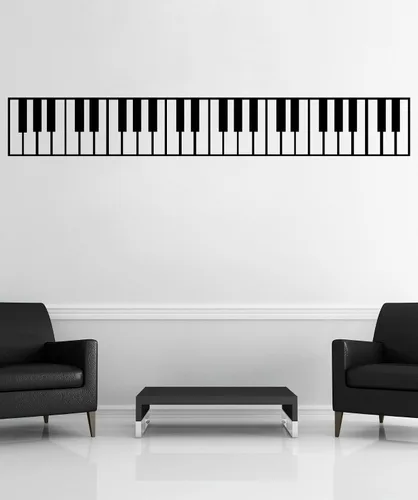 Vista 2 de Pegatina de pared con teclas de piano. Decoración de instrumentos musicales. - Negro, 10" x 72". Fácil de aplicar y quitar.