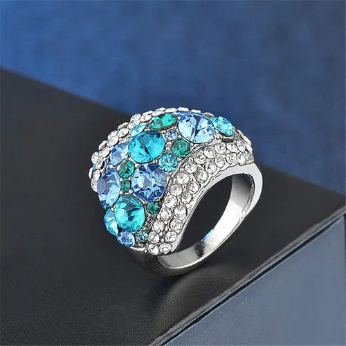 Vista 3 de Ai.Moichien Anillos de banda ancha chapados en plata con diamantes de imitación vintage para mujer, resistentes al deslustre, elegante, joyería