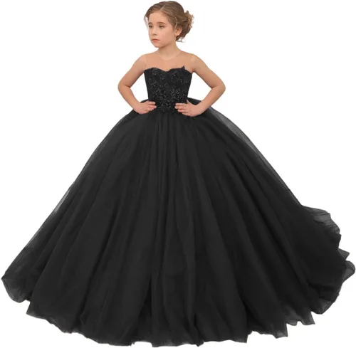 Vista 18 de Precioso vestido de niña de flores de tul para niños de boda con cuentas princesa sin mangas vestidos de baile