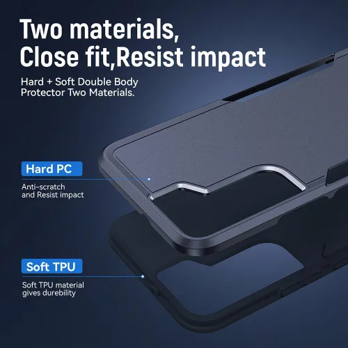Vista 2 de Funda diseñada para Samsung S22 (no para S22 Ultra y S22 Plus), resistente, resistente, a prueba de golpes, soporte de carga inalámbrica, funda Azul