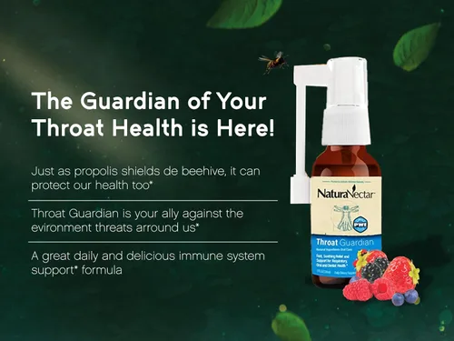 Vista 4 de NaturaNectar Bee Propolis Throat Guardian Spray Apoyo inmunológico, alivio rápido y calmante - Ingredientes naturales Cuidado bucal Propóleo