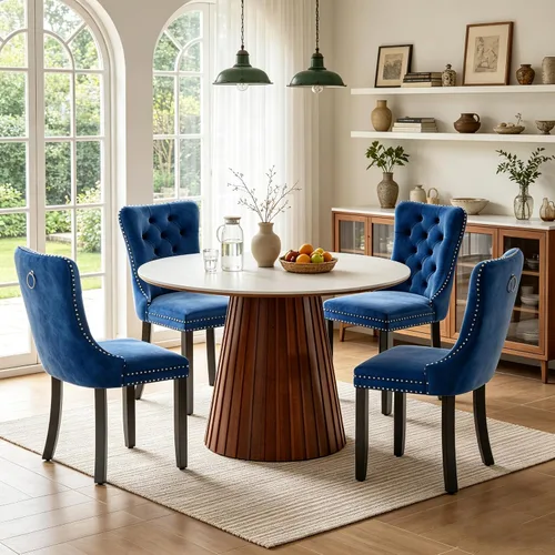 Vista 12 de SSLine 41.3 in Round Sintered Stone Dining Table for 4 Fluted Pedestal Base