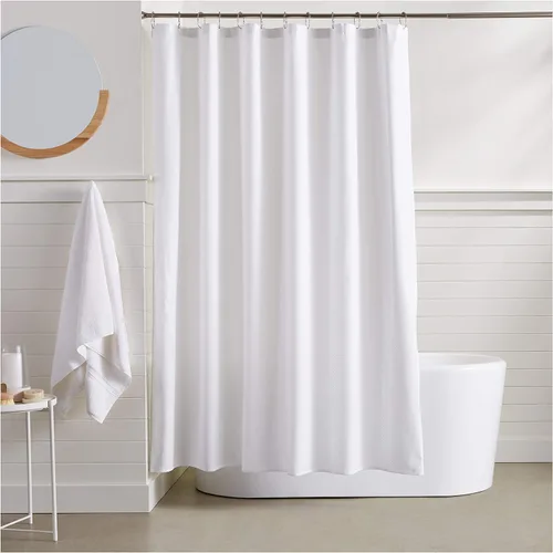 Vista 5 de Amazon Basics Cortina de ducha ligera súper suave y de fácil cuidado con textura de gofre, 72 x 72 pulgadas, color blanco (paquete de 8)
