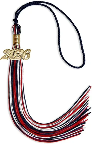 Vista 157 de Endea Graduation Borla mixta de triple color con gota de fecha dorada (negro/dorado/blanco, 2021)