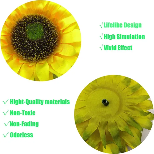 Vista 3 de Flores artificiales, 20 cabezas de girasol de seda de 6 pulgadas de ancho, girasol falso de aspecto real para centros de mesa de boda, decoración