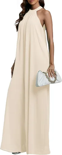 Vista 3 de LYANER Enterizo de pantalones largos de gasa sin mangas con cuello halter para mujer