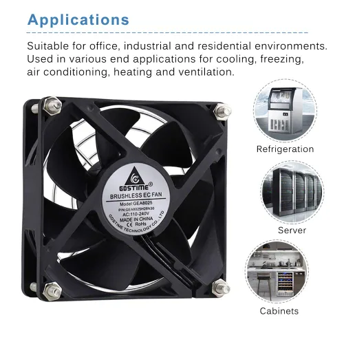 Vista 3 de GDSTIME EC AXIAL 8025, ventilador de magdalenas 110 V 115 V 120 V 220 V 240 V CA 3.150 in x 0.984 in pequeño ventilador de refrigeración sin