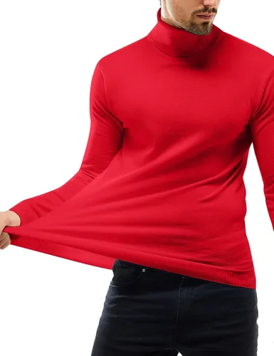 Vista 4 de Light Face Suéter de cuello alto ajustado para hombre, tejido casual, ligero, térmico, manga larga, suéter básico