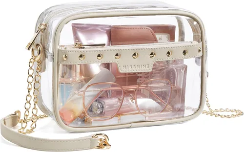 Vista 12 de Missnine Bolsa transparente para eventos de estadio, bolsa transparente acolchada para mujeres aprobada para estadio, bolsa cruzada de PVC