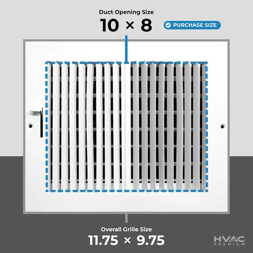 Vista 3 de 10 pulgadas de ancho x 8 pulgadas de alto de acero estampado de 2 vías - Cubierta de ventilación - Registro de rejilla - Pared lateral o techo