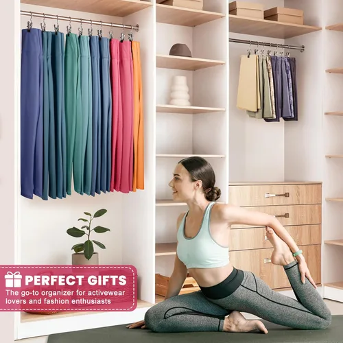 Vista 2 de 12 paquetes de perchas para pantalones con clip, organizador de leggings para colgar en el armario, perchas para pantalones de yoga que ahorran