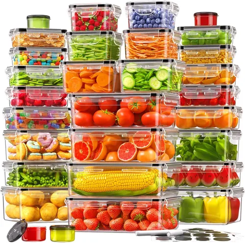 Vista 10 de KEMETHY - 50 recipientes grandes de almacenamiento de alimentos con tapas 50 Pcs