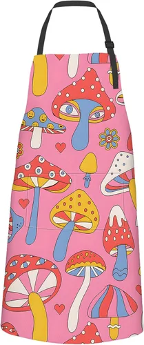 Vista 7 de Delantal de cocina ajustable de tela Oxford con 2 bolsillos, delantal de cocina impermeable para hombres, mujeres, mamá, esposa, papá, regalo ideal