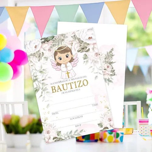 Vista 3 de AEHIE 20 juegos de invitaciones de bautizo con forma de fiesta de bautizo para baby shower, con sobres, tarjetas de invitaciones con cruz dorada