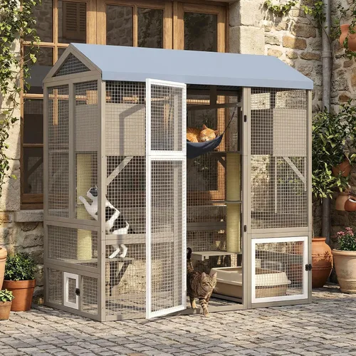 Vista 10 de Catio portátil de 63" con ruedas, recinto para gatos al aire libre