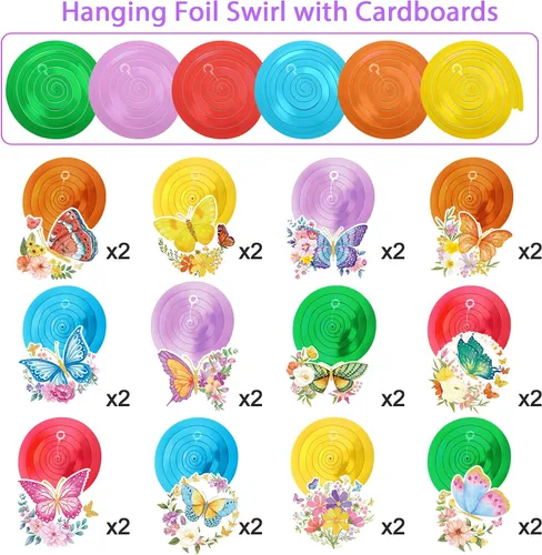 Vista 3 de Sumind 30 piezas de decoración de fiesta de flores de mariposa colgantes en espiral primavera verano mariposa Vbs decoraciones de techo para baby