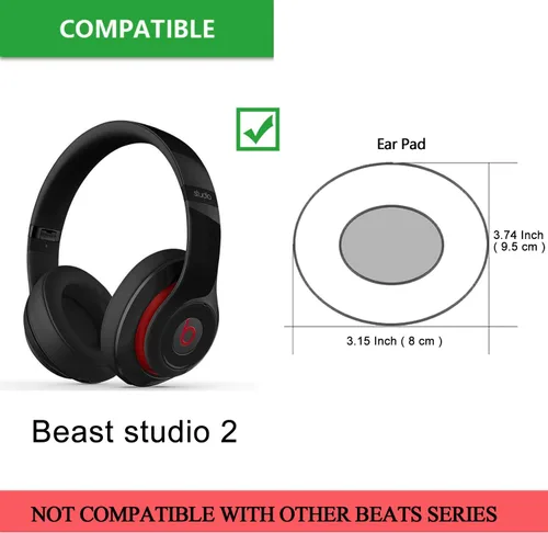 Vista 2 de Almohadillas de repuesto para auriculares de espuma viscoelástica para Beats Studio 2.0 con cable/inalámbrico B0500 / B0501 y Studio 3.0 para Negro