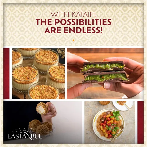 Vista 6 de Eastanbul Kataifi horneado y rallado para chocolate de Dubai, masa de pastelería Kadayif para pudín de leche, gránulos tostados Katifi Muhallebi