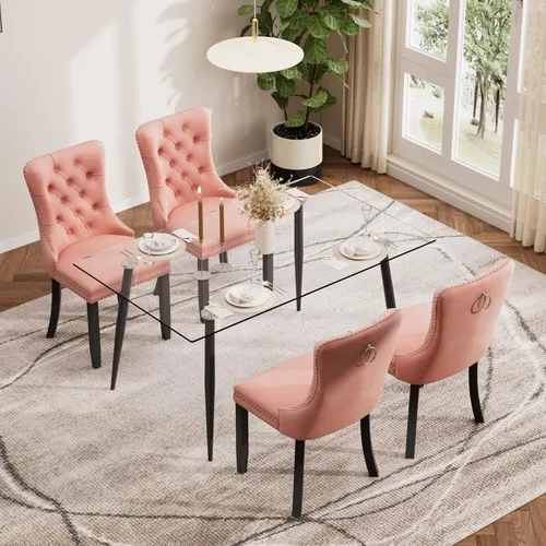 Vista 3 de Baysitone Juego de mesa de comedor de cristal de 51 pulgadas para 4, juego de 5 piezas de comedor moderno, mesa de cocina rectangular de vidrio