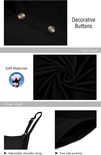 Vista 5 de WNEEDU - Vestido de verano para mujer diseño informal con tirantes delgados escote en V botones y bolsillos para cubrir el traje de baño en la playa