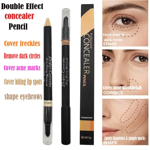 Vista 3 de AKARY Lápiz corrector facial de doble cara 2 en 1, corrector de cejas de doble cara, lápiz iluminador de cejas, corrector profesional impermeable