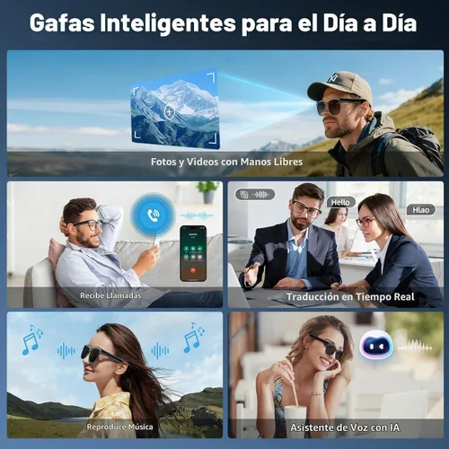 Vista 9 de Gafas inteligentes AI con cámara, video 4K, asistente de IA, traducción en Altavoces de oído abierto, llamadas Bluetooth, reconocimiento de objetos