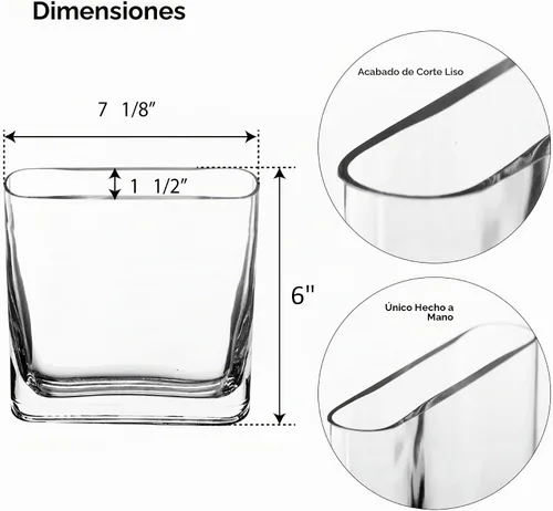 Vista 2 de CYS EXCEL Jarrón de Cristal para Libros (H:6" Apertura:7"x2") Jarrón de Flores Ovalado con Borde Redondo Rectangular Centro de Mesa para Bodas