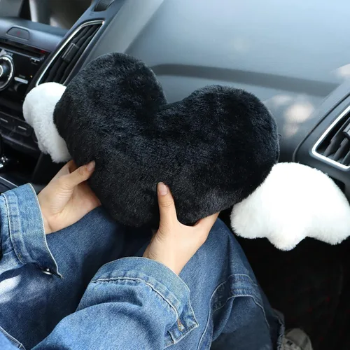 Vista 6 de Paquete de 2 almohadas para reposacabezas de automóvil en forma de corazón con alas de ángel, cómodo cojín suave para reposacabezas kawaii