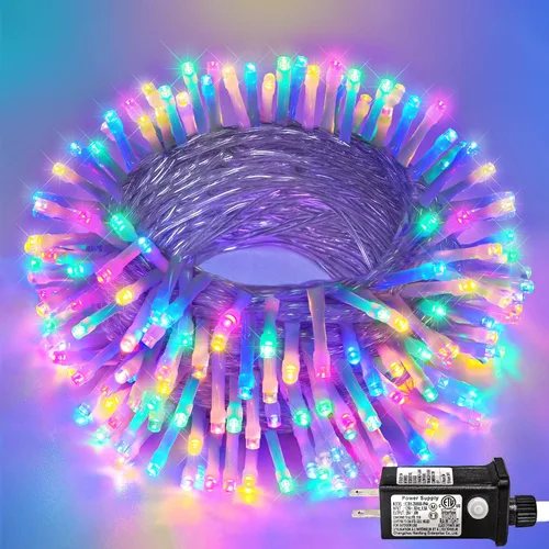 Vista 24 de Guirnalda de 120 luces LED rojas impermeables para exteriores, luces de Navidad rojas de 40 pies, 8 modos, cable transparente, guirnalda de luces