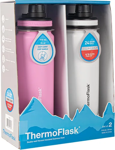 Vista 2 de ThermoFlask - Botella de 24 onzas de acero inoxidable, con aislamiento de doble pared y libre de BPA - A prueba de fugas, reutilizable con tapa
