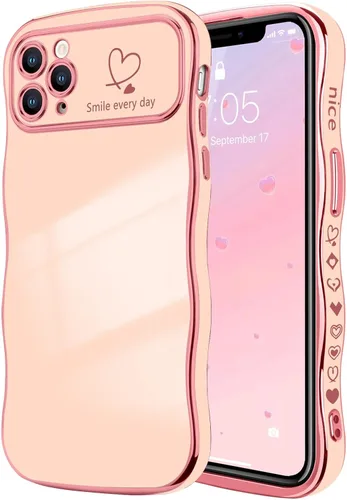 Vista 21 de LCHULLE Funda para iPhone 12 Pro para mujeres y niñas, lindo marco ondulado con forma rizada con patrón de corazón de amor, cubierta de protección