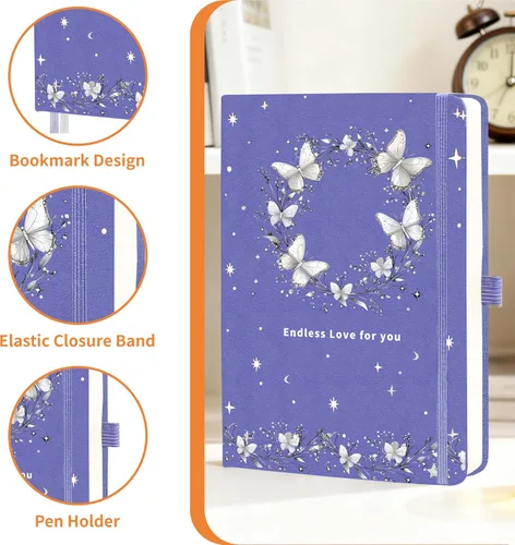 Vista 3 de Mlife Cuaderno rayado para mujeres y hombres, cuaderno de tapa dura A5 de PU para escribir, papel grueso de 100 g/m², perfecto para la universidad