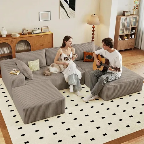 Vista 14 de Sofá seccional Cloud de 96 pulgadas, sofá deshuesado para sala de estar, sofá modular con asiento profundo, sofá de pana cómodo y esponjoso con Negro