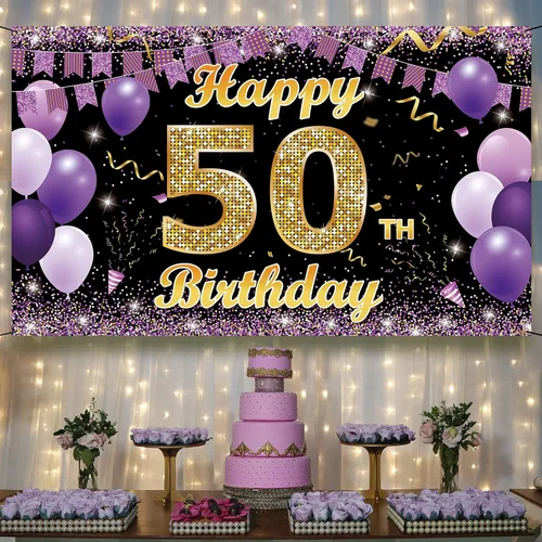 Vista 5 de Cartel de fondo de decoración de cumpleaños 50, decoraciones de feliz cumpleaños 50 para ella, decoración de fondo de fotos de fiesta de cumpleaños