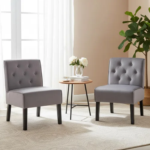 Vista 13 de Container Furniture Direct Reese - Silla moderna de mediados de siglo para sala de estar, sin brazos, con botones y patas de madera maciza, 2 azul