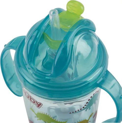 Vista 6 de Nuby Tritan - Taza estampada con asa doble con popote con 360 hilos, sin derrames, los colores pueden variar