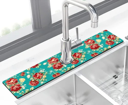 Vista 8 de Tapete protector contra salpicaduras para grifo de fregadero de cocina - 2 piezas, tapete súper absorbente de secado rápido, accesorios