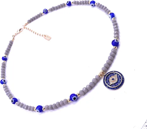 Vista 4 de Collar con dije de ojo malvado de cabalista, cadena de cuentas, circonita cúbica azul, amuleto de la suerte, protector de gargantilla, Chapado