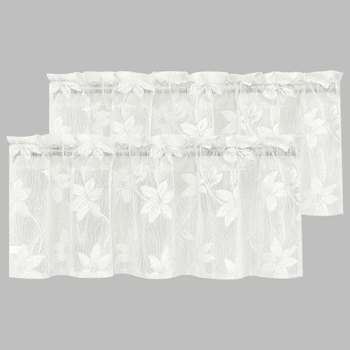 Vista 15 de DWCN Paquete de 2 cortinas traslúcidas pequeñas de encaje floral beige para cocina, cortinas traslúcidas ligeras con bolsillo para barra, cortinas