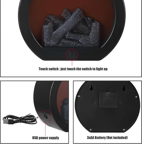 Vista 2 de Mini calentador de chimenea, linternas decorativas para chimenea, pequeña chimenea falsa, lámpara de fuego LED con efecto de llama, decoración