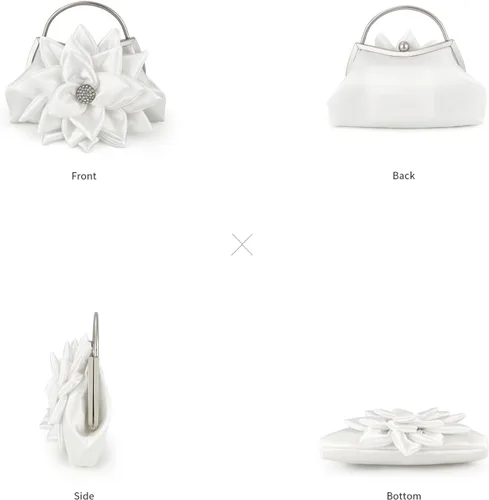 Vista 8 de Elegante bolso de noche floral para mujer, bolso de embrague nupcial de boda con diamantes de imitación, bolso de flores de satén para dama