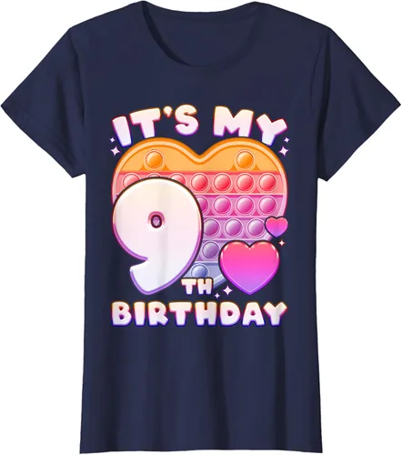 Vista 34 de Pop-it Birthday Girl 9 años de edad, Push it Pop Fidget Bubble Camiseta, Negro