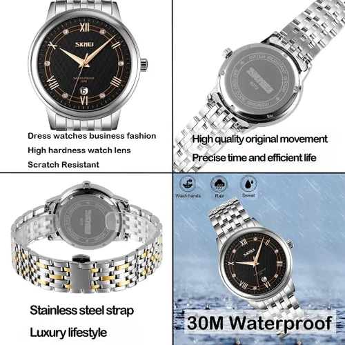 Vista 4 de SKMEI Watches for Couples Men and Women His and Hers Pair Watch Set Husband Wife Valentines Matching Wedding Gifts Classic Stainless Luxry Business