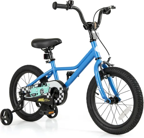 Vista 14 de BABY JOY Bicicleta para niños, 12, 14, 16, 18 pulgadas, bicicleta deportiva con ruedas de entrenamiento extraíbles, frenos de mano y posavasos