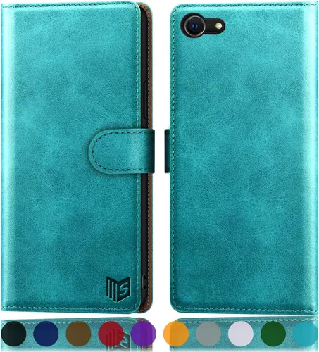 Vista 11 de SUANPOT para iPhone 7/8/SE2/SE 3rd 2020/2022 4.7" Funda tipo cartera con bloqueo RFID y soporte para tarjeta de crédito, Libro tipo Flip de piel
