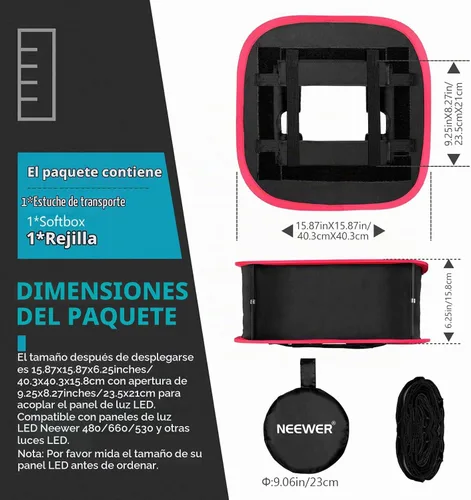 Vista 2 de NEEWER Foldable Softbox Light Box with Strap Clip, Grill and Carry Bag