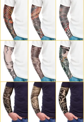 Vista 6 de Geyoga 18 piezas de mangas temporales de tatuaje para hombres mangas de brazo de enfriamiento protección UV sol antideslizante brazo cubierta