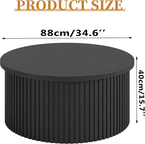 Vista 2 de Fsbecl 34'' Round Fluted Lift Top Coffee Table with Hidden Storage, Black Wooden Center Table, Lift Top Coffee Table for Living Room, Home Decor